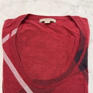 Burberry Brit Deep Red Scoop Neck Sweater with Signature Check Detail. Size XL